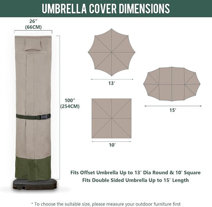 Rachmi 600D Patio Cantilever Offset Umbrella Cover 9-13 Ft, Khaki-Green | Water-resistant, UV & fade-proof cover, Fits round or square outdoor garden parasol, Includes zipper, rod, storage bag