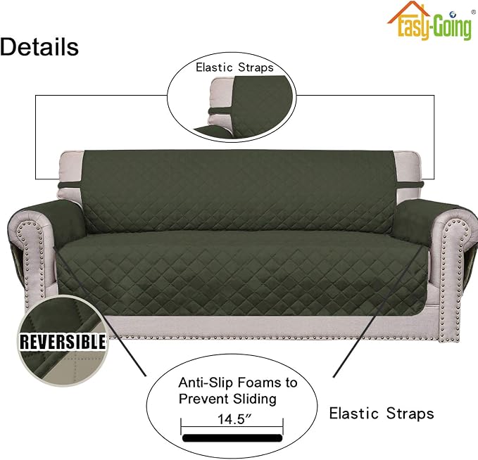 Easy-Going Reversible Couch Cover, 3 Cushion Sofa, Army Green/Beige | X-Large Sofa, Washable Slipcover For Dogs, Water Resistant Mat, Living Room, Non-Slip Sofa Cover, Pet Friendly
