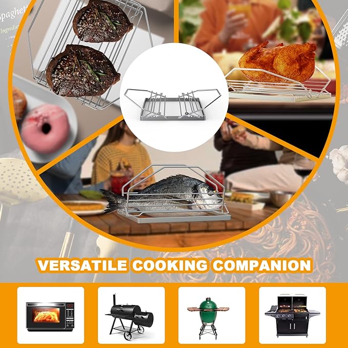 BBQ-PLUS Adjustable Turkey Roasting Rack for Smoker Grill and Oven, V Shaped Chicken Roasting Stand for Outdoor Indoor Grilling, Must-Have Smoker Accessories, Stainless Steel