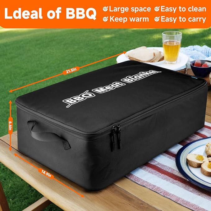 Xxerciz BBQ Blanket for Resting Meat, Insulated Meat Resting Bag with Wide Mouth, Large Leak-Proof Reusable BBQ Accessories Bag for Brisket, Pork, Turkey Meat Warmer for Men, Grilling