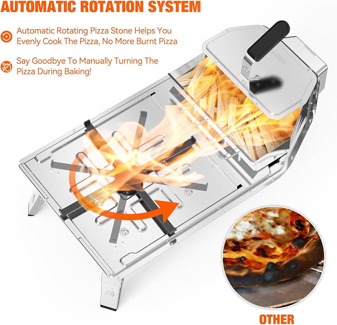Mimiuo 12" Outdoor Wood/Charcoal Pizza Oven with Rotating Stone, 60S Bake | Portable Pizza Stove for Outside Backyard Camping Picnics