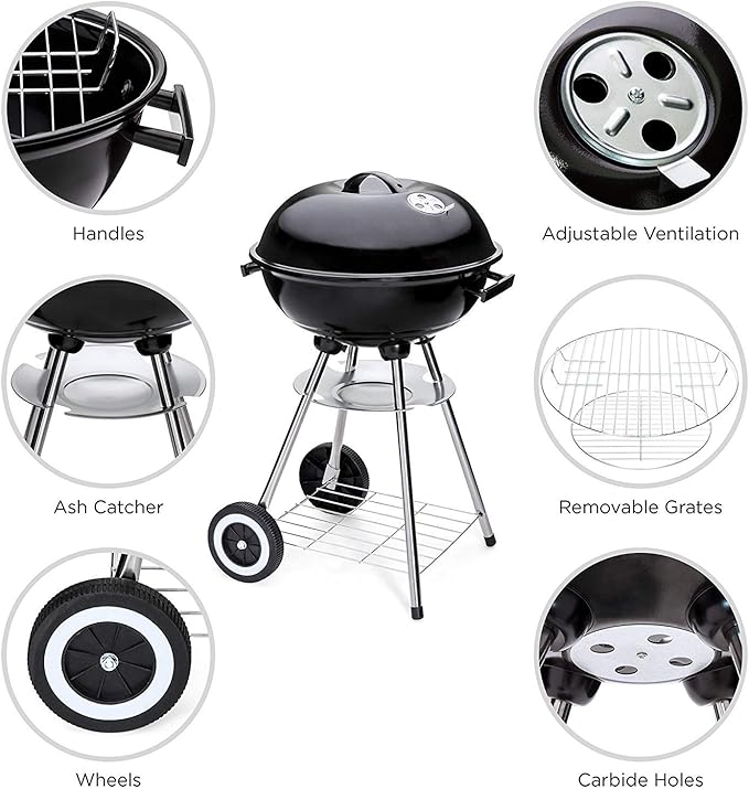 Premium Charcoal Grill，18 Inch Charcoal Carbon Enamel Barbecue BBQ Stove with Heat Control for Patio, Picnic, Tailgate