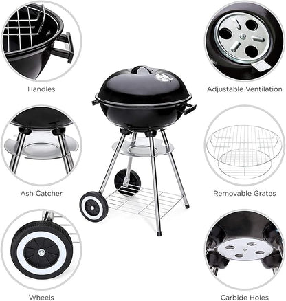 Premium Charcoal Grill，18 Inch Charcoal Carbon Enamel Barbecue BBQ Stove with Heat Control for Patio, Picnic, Tailgate