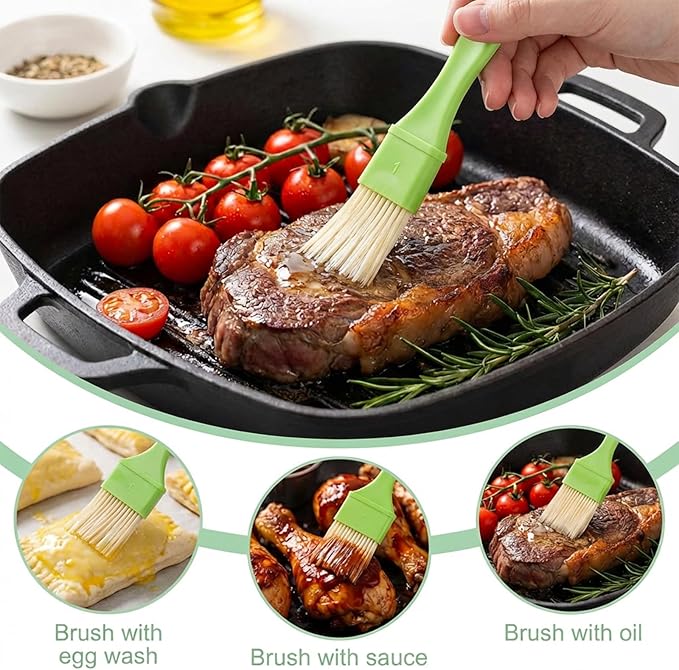 3 Pcs Pastry Brush Set – Heat Resistant Bristle Basting Brushes for Cooking, Kitchen Food Brush for Baking, Grilling, Spreading Oil, Butter, BBQ Sauce, Marinade (1/1/2 inch, Green)