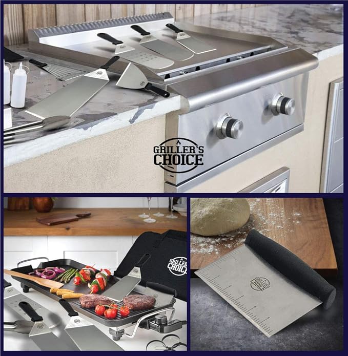 Griller's Choice Professional Stainless Steel Griddle Accessories, Flat Top Grill Accessories Kit, Machine Washable, Durable & Ergonomic Design for Chefs and Home Cooking Enthusiasts