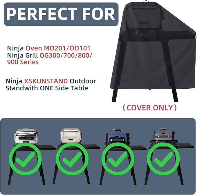 Waterproof Cover for Ninja XSKUNSTAND Outdoor Stand with One Side Table, Grill Accessories for Ninja Woodfire Grill OG300/700/800/900 Series & Oven OO101, for Artisan Pizza Oven MO201 (Cover Only)