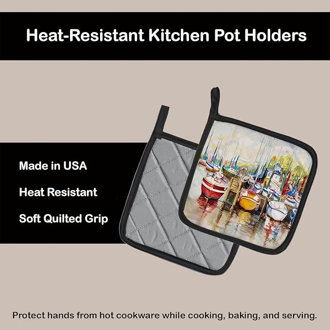 Caroline's Treasures JMK1235PTHD Paradise Sailboats Pair of Pot Holders Kitchen Heat Resistant Pot Holders Sets Oven Hot Pads for Cooking Baking BBQ, 7 1/2 x 7 1/2