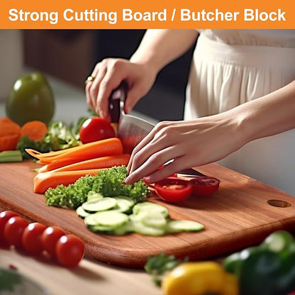 Large Acacia Wood Cutting Boards for Kitchen with Hanging – Big Wooden Cutting Board for Vegetables, Bread, Steak, Meat, Cheese, Charcuterie - BPA Free, 14" x 11"