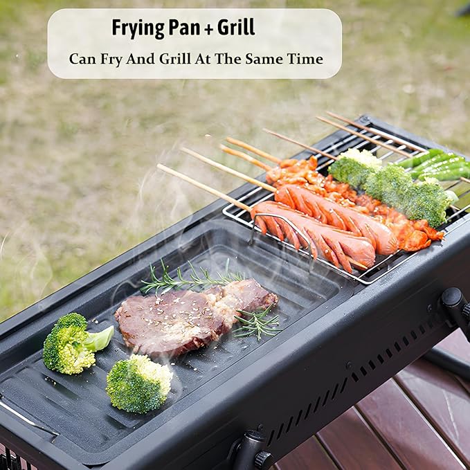 Portable Charcoal BBQ Grill with Foldable Legs Easy to Clean Iron Design Removable Charcoal Tray Ideal for 4 7 People Perfect for Outdoor Cooking (White)