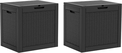 31 Gallon Outdoor Storage Box, Resin Deck Boxes Outdoor Waterproof for Patio Storage, Outdoor Cushions, Garden Tools, Package Delivery, Lockable Outside Storage Bin (Rattan Black-2 Pack)