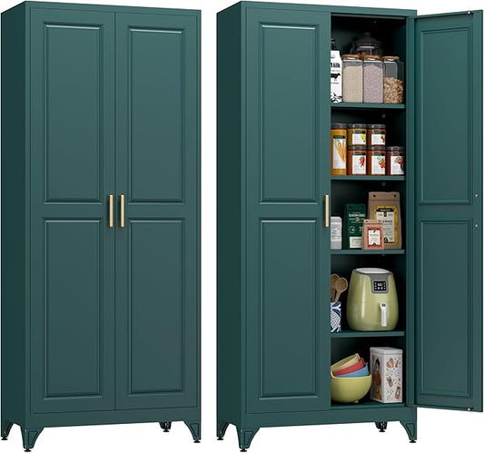 Polup Metal Storage Cabinet,75" Tall Kitchen Pantry Storage Cabinet with Doors and Adjustable Shelves, Green Metal Pantry Cabinets, Large Cupboard for Kitchen, Dining Living Room, Bathroom, Office