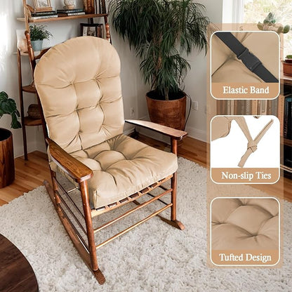 Adirondack Chair Seat Cushion for Outdoor Patio Wicker Porch Furniture | Waterproof cover with straps, PP cotton, high back thick seat pad for adirondack rocking chair lawn indoor outdoor 44x19x4