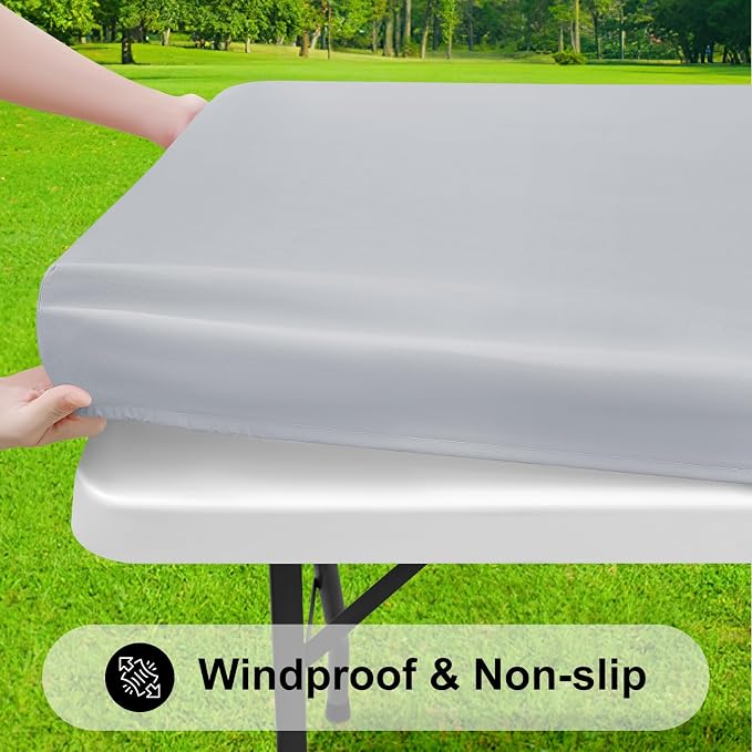 Smiry Rectangle Tablecloth, Elastic Fitted Flannel Backed Vinyl Tablecloths for 6ft Folding Tables, Waterproof Wipeable Table Covers for Indoor, Outdoor, Picnic and Camping (Light Grey, 30"x72")