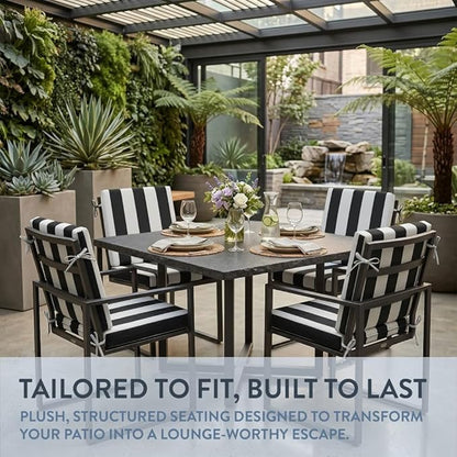 California Umbrella Outdoor Dining Chair, Set of 4 Patio Seat Cushions, 20 x 40 Inch, Premium Outdoor Memory Foam, Fade Resistant, Sunbrella Fabric, Fabric Ties, Cabana Classic