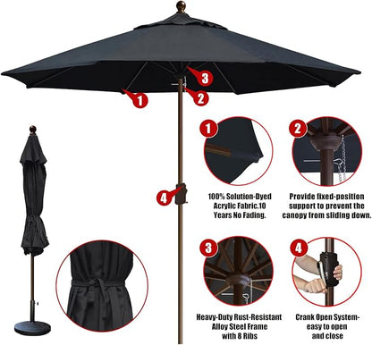 EliteShade USA 10-Year-Non-Fading 10Ft Market Patio Umbrella, UPF 50+ UV Protection Performance Sun Umbrella, Heavy Duty Commercial Grade Outdoor Table Umbrella with Crank, Windproof Vented Top for Garden, Pool, Deck and Outdoor Playsets, No Tilt, Black
