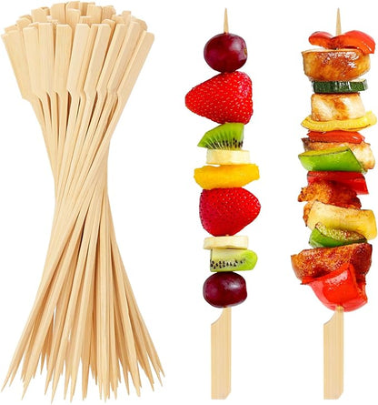 FATLODA 10 Inches Cocktail Picks Bamboo Skewers For Appetizers, 100PCS Paddle Wooden Skewers, Fancy Flat Toothpicks For Appetizers Party Sandwich Fruit Charcuterie