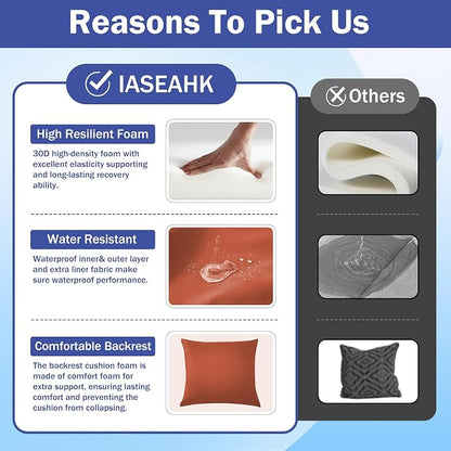 IASEAHK Outdoor Seat Cushion Set, Waterproof & Fade Resistant Patio Chair Cushions, Outdoors Cushion for Patio Furniture, 24 x 24 x 5.75 Inch, Outdoor Couch Cushions with Handle and Ties, Spice