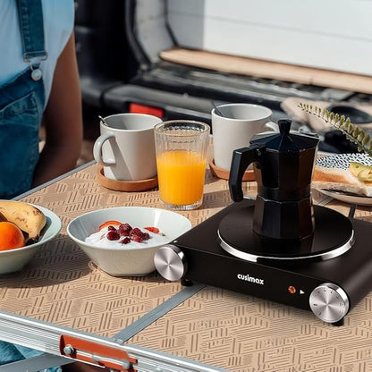 CUSIMAX Electric Hot Plate for Cooking Portable Single Burner 1500W Cast Iron hot plates Heat-up in Seconds Adjustable Temperature Control Stainless Steel Non-Slip Rubber Feet Upgraded Version B101