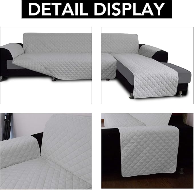 Easy-Going Sofa Slipcover L Shape Sofa Cover Sectional Couch Cover Furniture Protector Mat for Pets Dog Cat (Large,Light Gray/Light Gray) | Soft Sofa Slipcover For Dogs, Fits Left/Right Chaise Lounge Protector, Water Resistant Mat For Living Room