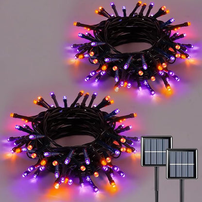 YEGUO 2 Pack Orange and Purple Solar Halloween Lights, Each 33ft 100 LED Solar String Lights Outdoor Waterproof, 8 Modes Solar Christmas Lights Outdoor for Bedroom Patio Garden Halloween Party Decor