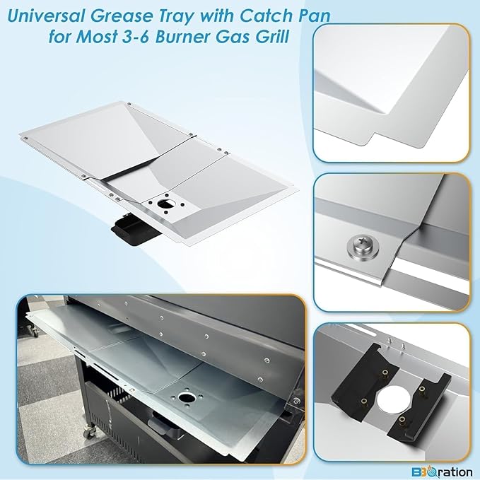 Universal Grease Tray and Catch Pan with 15-Pack Aluminum Disposable Drip Pan for Nexgrill Replacement Parts 720-0830H 720-0882A, Charbroil, Dyna Glo, Kenmore, Grease Tray for 3/4/5/6 Burner Gas Grill