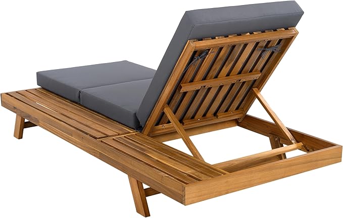 Christopher Knight Home Kayes Acacia Wood Chaise Lounge with 4'' Triple Folds Cushion, Outdoor 79'' Patio Recliner Chair with 4-Position Adjustable Backrest, Sun Lounger for Backyard, Teak+Dark Gray