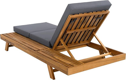 Christopher Knight Home Kayes Acacia Wood Chaise Lounge with 4'' Triple Folds Cushion, Outdoor 79'' Patio Recliner Chair with 4-Position Adjustable Backrest, Sun Lounger for Backyard, Teak+Dark Gray