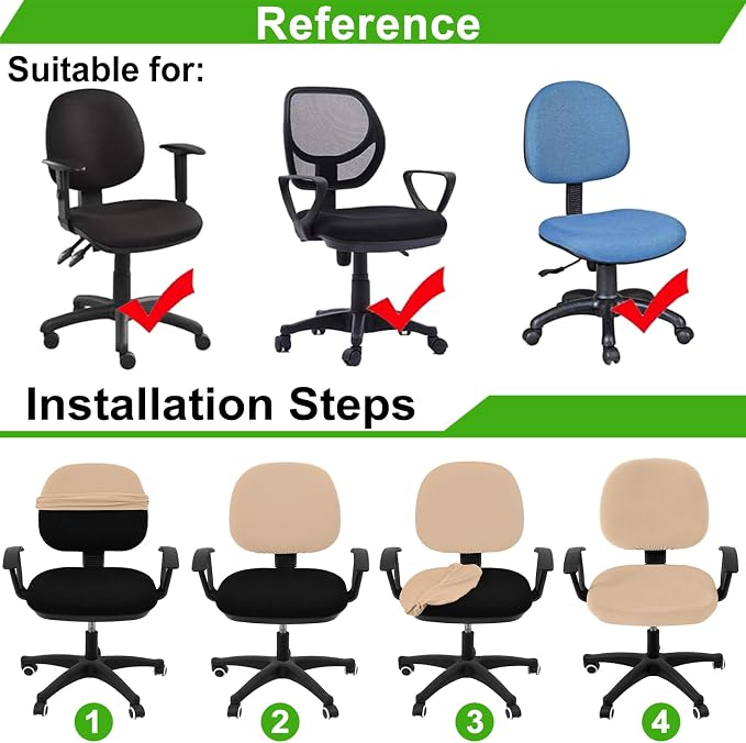 Smiry Office Computer Chair Covers for Desk Rotating Chair Protector | Stretch Jacquard Removable Washable Universal Slipcovers, Seat + Backrest Cover, Khaki