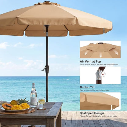ABCCANOPY 11ft Scalloped Patio Umbrella, Outdoor Table Umbrella with Tilt and Crank, Fiberglass Ribs Deck Umbrella for Patio, Pool, Garden, Picnic (Khaki)