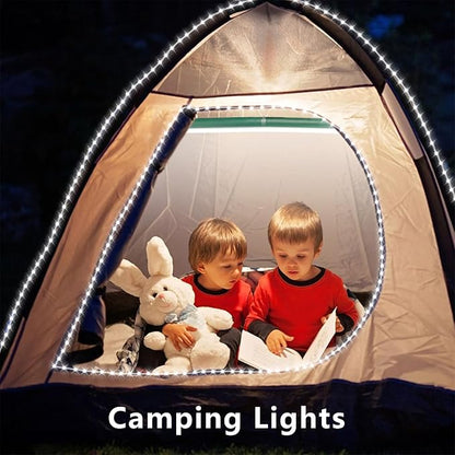 QITONG White Solar Rope Lights, 2 Pack Each 33ft 100 LED String Light Outdoor Waterproof, 8 Modes Fairy Lights in Clear Thin Tube