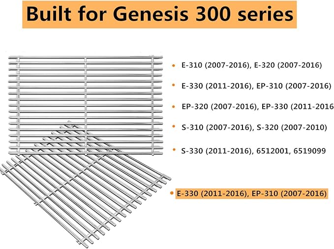 7528 Cooking Grates for Weber Genesis E and S Series 300 E310 E320 S310 S320 Gas Grills, 304 Stainless Steel Grid 2 Pack for Pit Boss PB700 Series Grates 19.5 x 12.9 x 0.6"
