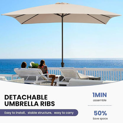 Ayge 8x10FT Large Rectangular Patio Umbrella Outdoor Table Umbrella w/Crank Rectangle Market Umbrella UV Protection for Garden, Deck,Lawn,Yard & Pool, Beige