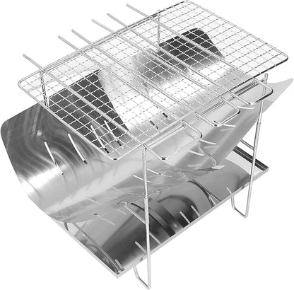 Camping Grills, Stainless Steel Portable Foldable Campfire Charcoal BBQ Grill, Lightweight Fire Pit for Travel, Outdoor Cooking, Bushcraft, Picnics, Garden, Balcony and Beach
