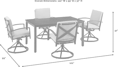 Crosley Furniture Kaplan 7-Piece Outdoor Dining Set for 6, Patio Table and Chairs for Backyard, Deck, Oiled Bronze with Oatmeal Cushions