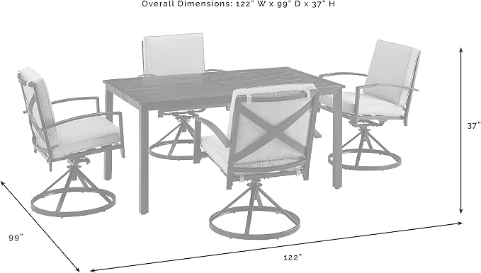 Crosley Furniture Kaplan 5-Piece Outdoor Dining Set for 4, Patio Table and Chairs for Backyard, Deck, Oiled Bronze with Mist Cushions