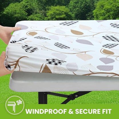 Smiry Spandex Fitted Tablecloth for 5 Foot Rectangle Tables, Washable Picnic Table Cover with Elastic, Stretch Reusable Table Cloth for Outdoor, Camping, Dining & Kitchen (Leaves, 30"x60")