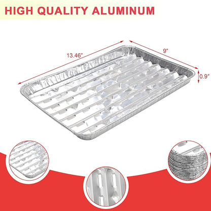 DcYourHome Disposable Aluminum Broiler Pan for Oven, 20 Pack Aluminum Tray with Holes for BBQ, Baking, Takeout, Grill Prep Trays, Durable Aluminum Foil BBQ Grilling Trays Grill Pans for Outdoor Grill