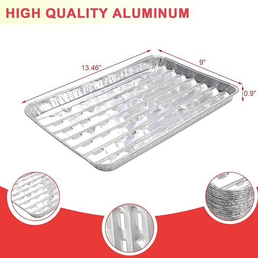 DcYourHome Disposable Aluminum Broiler Pan for Oven, 20 Pack Aluminum Tray with Holes for BBQ, Baking, Takeout, Grill Prep Trays, Durable Aluminum Foil BBQ Grilling Trays Grill Pans for Outdoor Grill