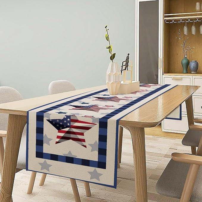4th of July Table Runner American Flag Star Independence Day Patriotic Table Runner Runner for Kitchen Coffee Dining Memorial Day Holiday Party Decor 13x90 Inch