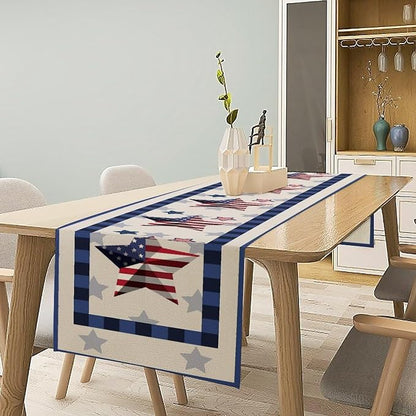 4th of July Table Runner American Flag Star Independence Day Patriotic Table Runner Runner for Kitchen Coffee Dining Memorial Day Holiday Party Decor 13x90 Inch