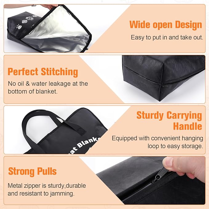 BBQ Blanket for Resting Meat – 5-Layer Insulated Brisket Blanket & Meat Resting Bag, Keeps Brisket, Turkey, Pork Shoulder & Ribs Juicy, Smoker Grill Accessories & BBQ Gifts for Men, Dads -- Black