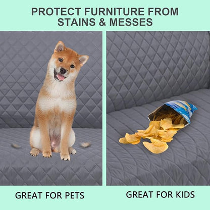 Reversible Loveseat Couch Sofa Covers, 2-Seater, Dark Grey | Loveseat Covers for Dogs Water Repellent, Friendly Furniture Protector with Elastic Straps for Living Room