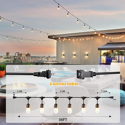 Svater 36 FT Outdoor String Lights 2W LED Antique Edison Waterproof ETL | Outside Patio Light with Shatterproof E26 S14 Bulbs, Commercial Connectable Hanging Strand for Bistro Cafe Market Warm White