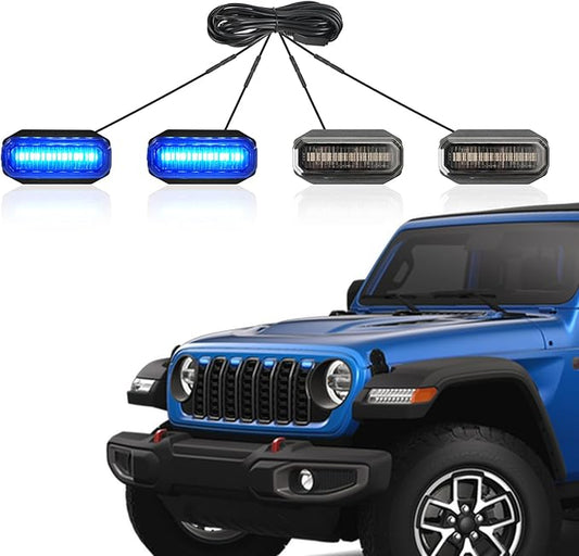 RGB LED Front Bumper Grille Lights Compatible with 2024-2025 Jeep Wrangler JL JLU JT Original Factory Grille, RGB Adjustable Atmosphere Exterior Grill Lights Remote APP Control, 4PCS