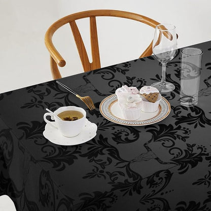 Gothic Black Damask Tablecloth, Vintage Floral Exotic Longhorn Skull Bull Bone Table Cloth Water Resistant Table Cover for Farmhouse Party Holiday Kitchen Dinner Table 55x55