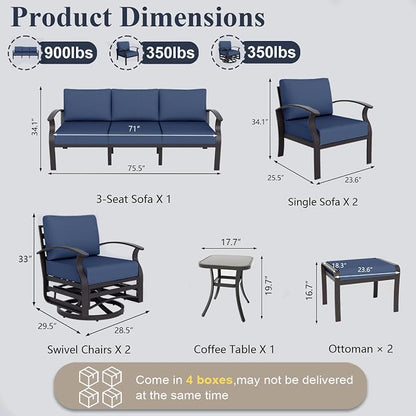 ALAULM Aluminum Patio Furniture Set with 2 Swivel Chairs 9-seat Metal Outdoor Furniture Patio Sectional Sofas Patio Conversation Set w/2 Ottomans for Patio, Backyard, Poolside-Dark Blue