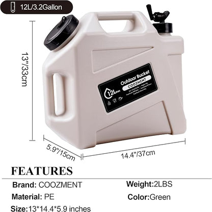 COOZMENT 3.2 Gallon/5 Gallon Water Containers with Spigot, BPA Free Water Jug, Military Green Water Tank, Multifunction Water Storage Containers for Camping Outdoor Hiking,Emergency Storage