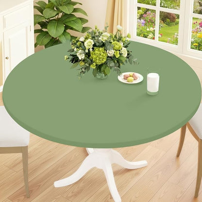 Smiry Round Spandex Tablecloth, Elastic Fitted Washable Tablecloths for 18"-24" Tables, Waterpoof Stretch Picnic Table Cover for Dining, Indoor and Outdoor, Sage Green