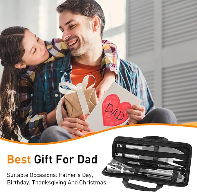 Engraved Grilling Gifts for Men, Grilling Accessories for Dad, Grill Gifts for Men Who Have Everything, Stainless Steel Grill Utensils Set, Gifts for Father's Day for Husband from Daughter Son Wife