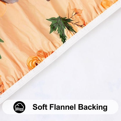 Smiry Thanksgiving Fitted Table Cover, 8 FT Flannel Backed Vinyl Tablecloth | Waterproof Elastic Stretch Table Cloth, Wipeable Plastic Tablecloth for Autumn Harvest & Parties (Yellow & Orange, 30" x 96")